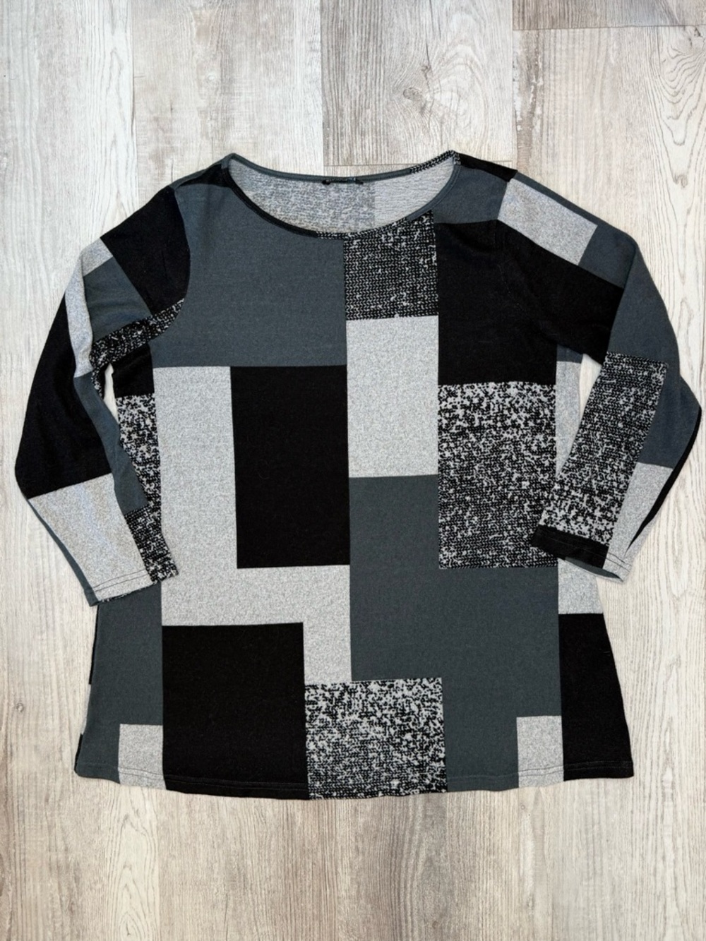 BloomChic Colorblock Contrast Round Neck Knit T-shirt Women’s 14-16 Black Grey